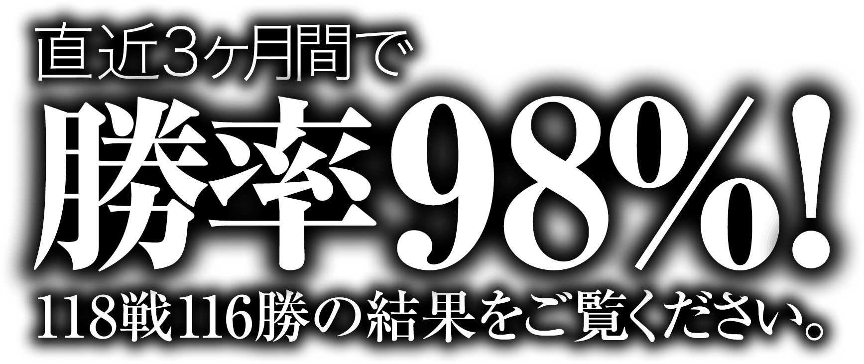 直近3ヶ月間で、勝率98％！118戦116勝の結果をご覧ください